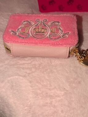 Juicy Couture Pink Velvet & Leather Key Pouch with Crown Crest